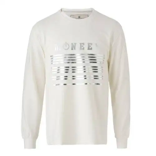 Beyaz Gümüş Baskılı MONEEY Tasarım Sweatshirt - Unisex - Uzun Kollu