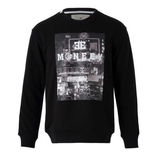 Erkek Siyah Urban Street Style Moneey Baskılı Sweatshirt