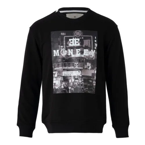 Erkek Siyah Urban Street Style Moneey Baskılı Sweatshirt