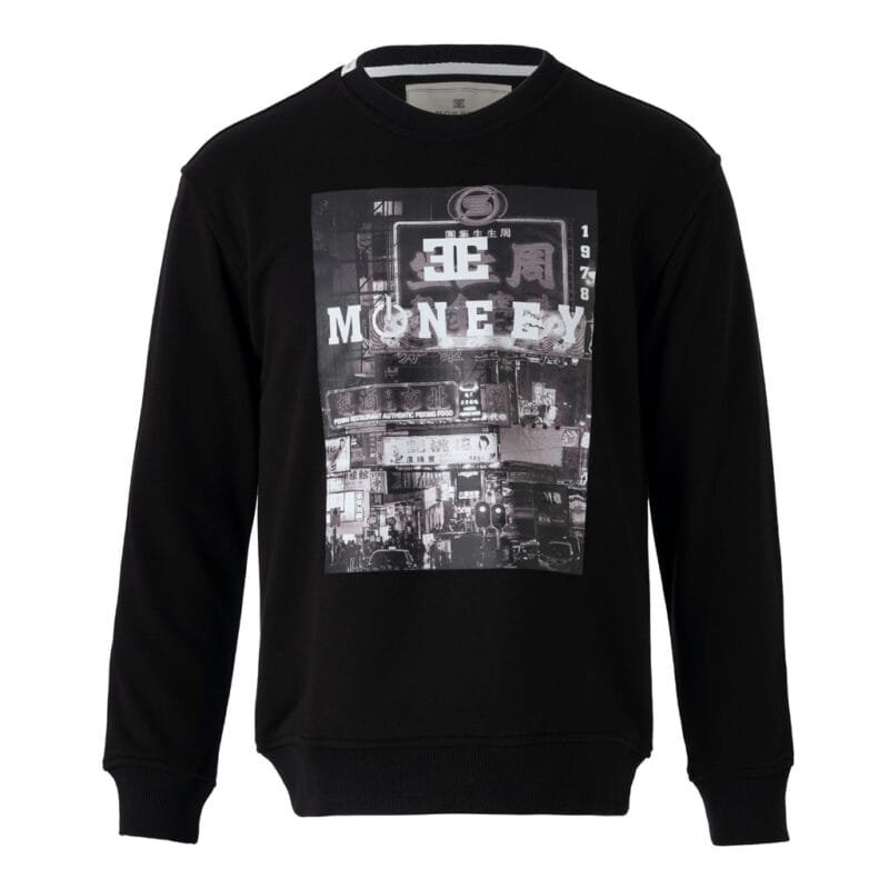Erkek Siyah Urban Street Style Moneey Baskılı Sweatshirt