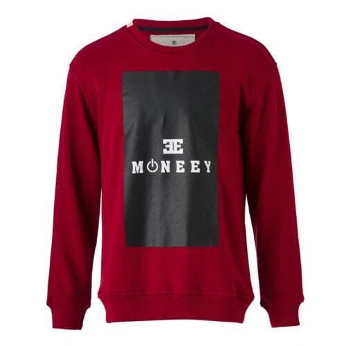 Kırmızı Siyah Blok "MONEEY" Baskılı Sweatshirt