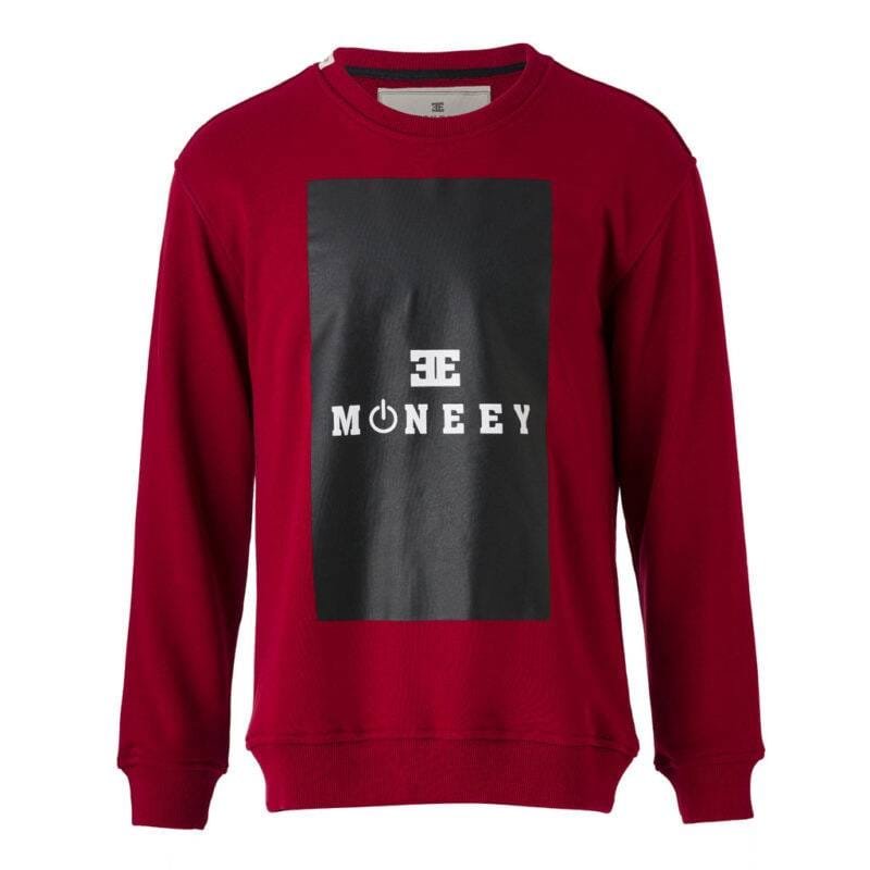 Kırmızı Siyah Blok "MONEEY" Baskılı Sweatshirt