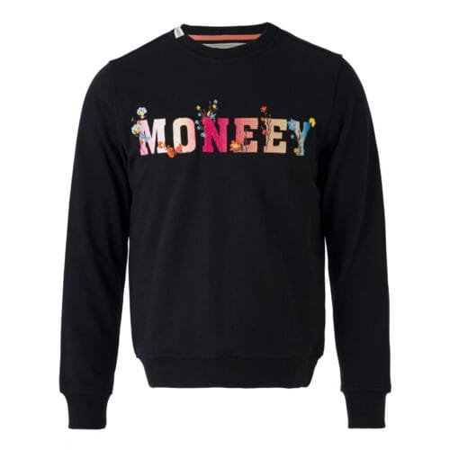 Kadın Siyah Çiçek Nakışlı Renkli MONEEY Yazılı Sweatshirt