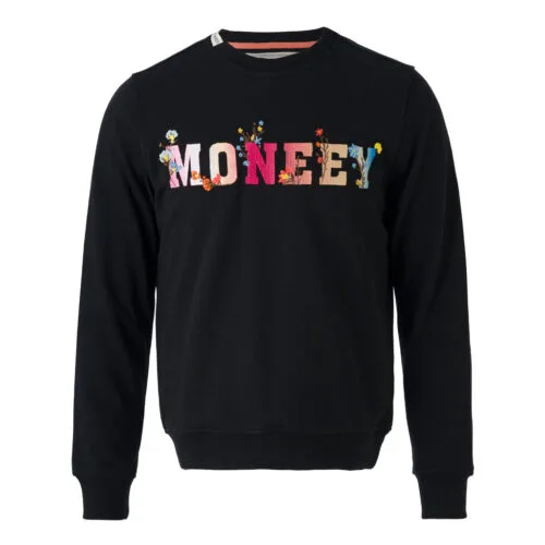 Kadın Siyah Çiçek Nakışlı Renkli MONEEY Yazılı Sweatshirt