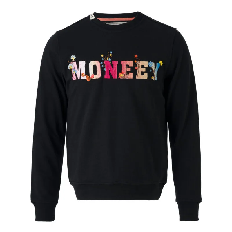 Kadın Siyah Çiçek Nakışlı Renkli MONEEY Yazılı Sweatshirt